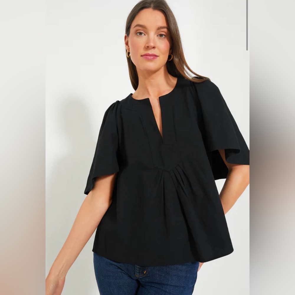 NWT Tuckernuck Pomander Place Black Finley Flutter Sleeve Top sz Large - Picture 2 of 9